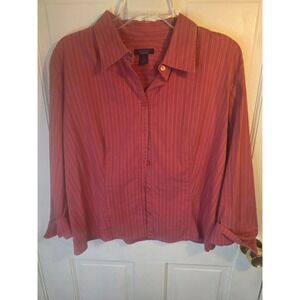Westbound Stretch Womens XL Rust Red Striped Button Front Long Sleeve Shirt